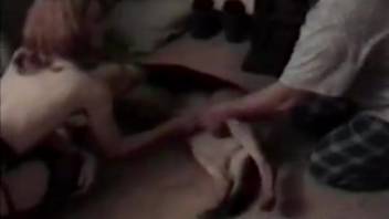 Hot MILF with a perfect butt flaunts herself while banging the dog