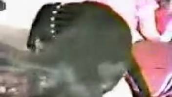 Ebony canine ravages a fair-skinned girl's vagina in this vintage bestiality clip