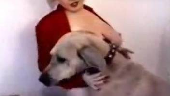 Big-boobed chick and trained dog in perfect amateur animal sex