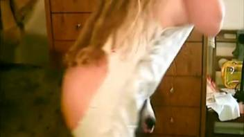 Spotted dog and cheating wife screw in the bedroom with affection