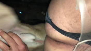 Dude in sexy pantyhose gets his asshole fucked by a dog