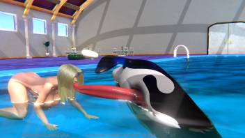 Killer whale fucking a blonde in a 3D bestiality scene