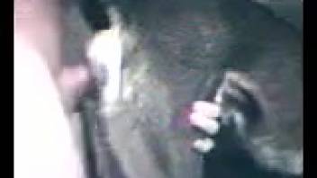 Fair-skinned guy with a stiff erection controlling that narrow opening