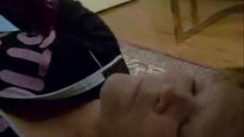 Sinful lady gives her all while blowing massive canine cock