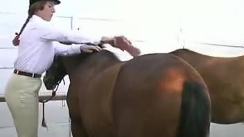 Horsewoman with a hot pussy gets banged by a beast