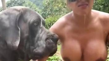 Energetic zoophile pleasuring a canine cock outdoors