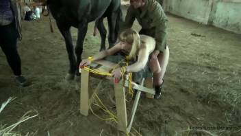Fair-haired vixen with a dripping pussy pounded by a muscular hunk
