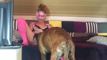 Aroused blonde fucked and jizzed in homemade zoophilia kink