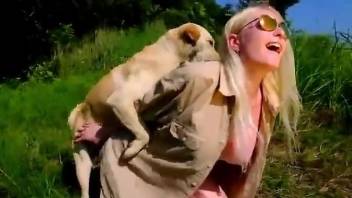 Pale pussy blonde getting fucked by a horny dog