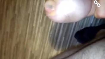 Up-close view of this dude jerking off with a worm inside his cock
