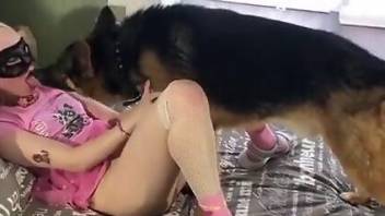 Hottie in all pink getting screwed by her fave pet