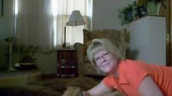 Playful momma wants that dog cock in her dirty mouth