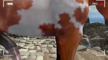 Animal slut Lara Croft adores enormous horse dick