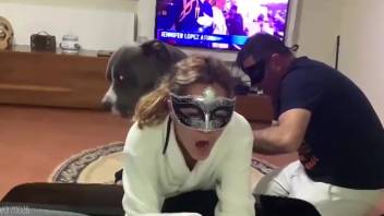 Veiled beauty yelling through intense doggy style pounding