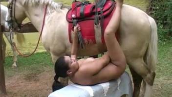 Latina teen takes clothes off and is ready for sex with stallion
